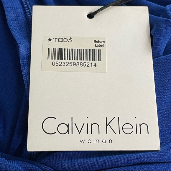 Calvin Klein | Royal Blue Silvertone Collar Drape Cocktail Dress New - Picture 8 of 10